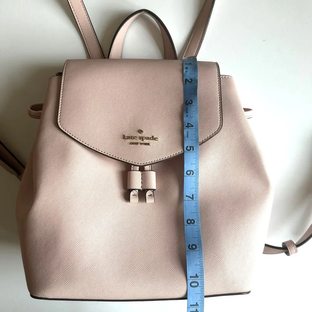 Kate Spade Lizzie Flap Backpack Womens Rose Smoke Pink Saffiano Leather Bag